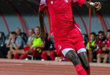 Alfred Mensah scores for club Partizani Tirana